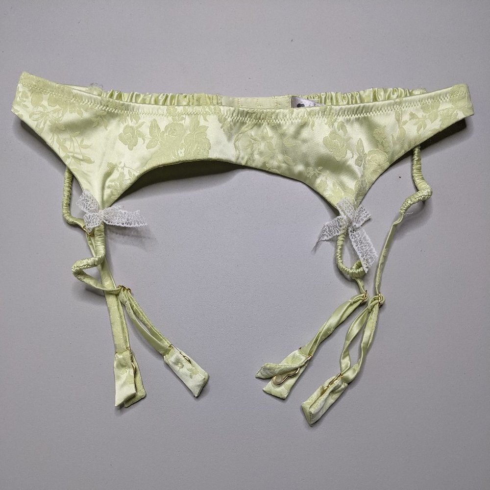 Pastel Green Chartreuse Satin Garter Belt Sexy Lingerie (S) VS